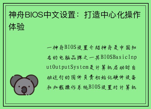 神舟BIOS中文设置：打造中心化操作体验